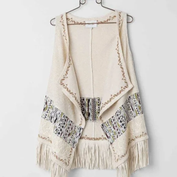 Miss Me Fringe off-White Sweater Vest Jacket Cardigan - Picture 3 of 8